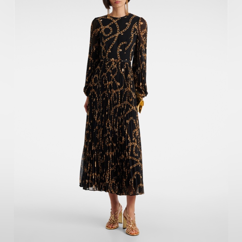 ZIMMERMANN Chain Print Long Sleeve Sunray Pleated Dress  NWT AU 1 / US 4-6
